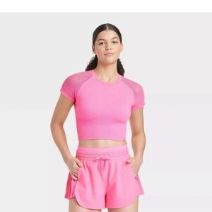 JoyLab Seamless Crop Short Sleeve Shirt Womens XL Breathable Stretch Pink